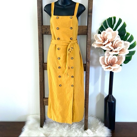 New Topshop mustard button up dress sz 6 - Picture 2 of 4